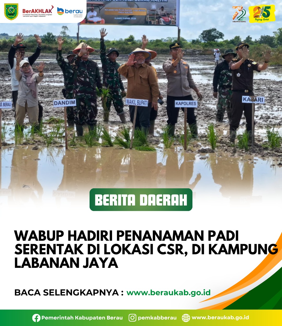 Wabup Hadiri Penanaman Padi Serentak di Lokasi CSR, di Kampung Labanan Jaya