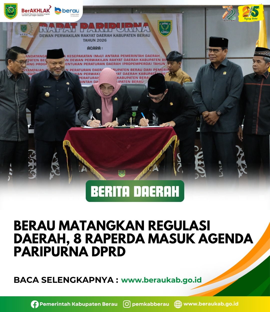Berau Matangkan Regulasi Daerah, 8 Raperda Masuk Agenda Paripurna DPRD