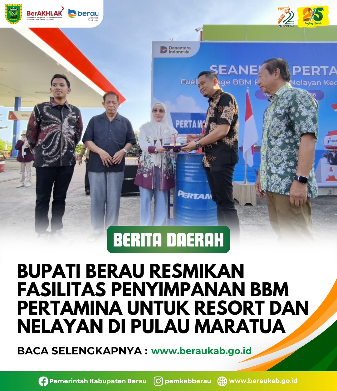 Bupati Berau Resmikan Fasilitas Penyimpanan BBM Pertamina untuk Resort dan Nelayan di Pulau Maratua