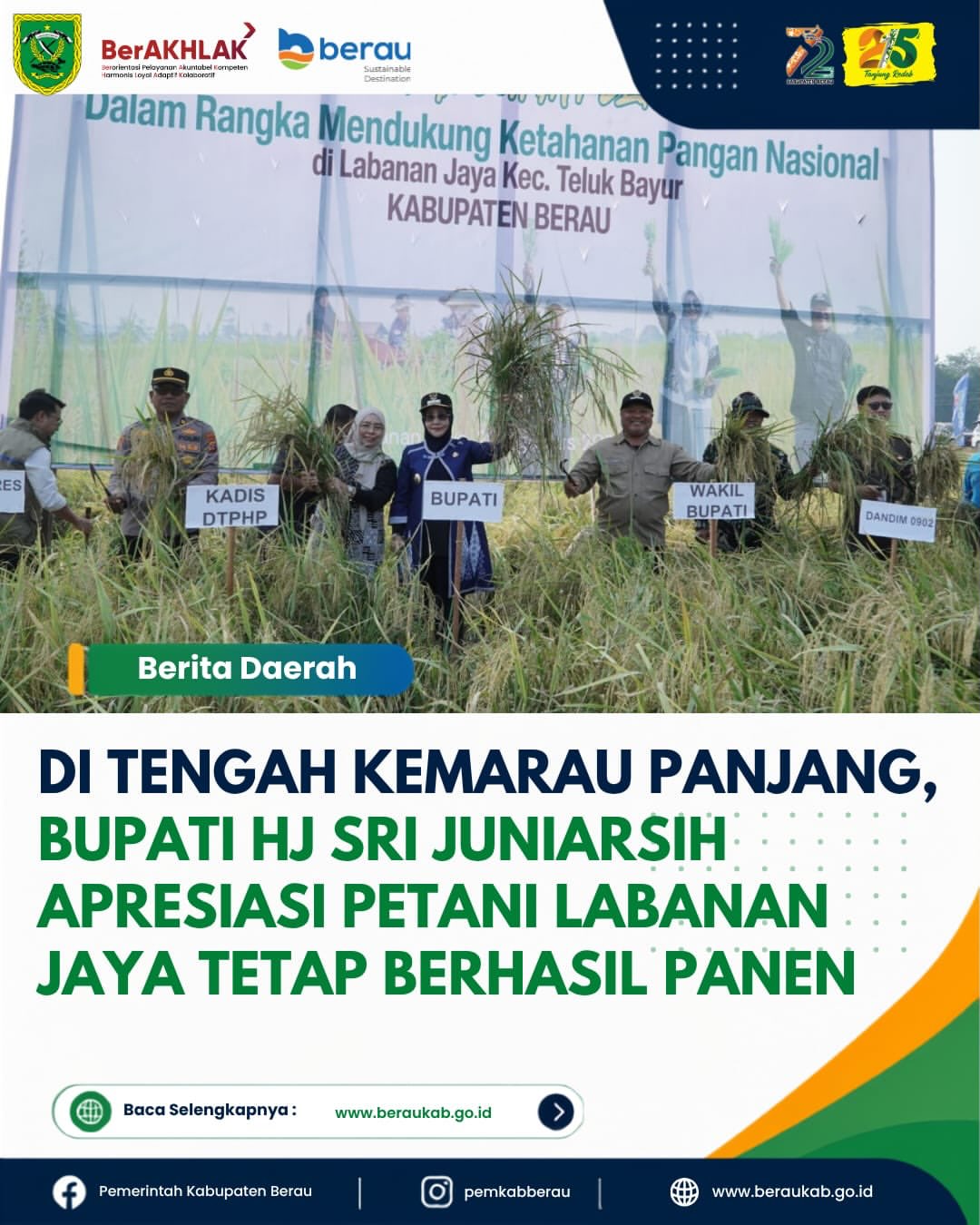 Di Tengah Kemarau Panjang, Bupati Hj Sri Juniarsih Apresiasi Petani Labanan Jaya Tetap Berhasil Panen